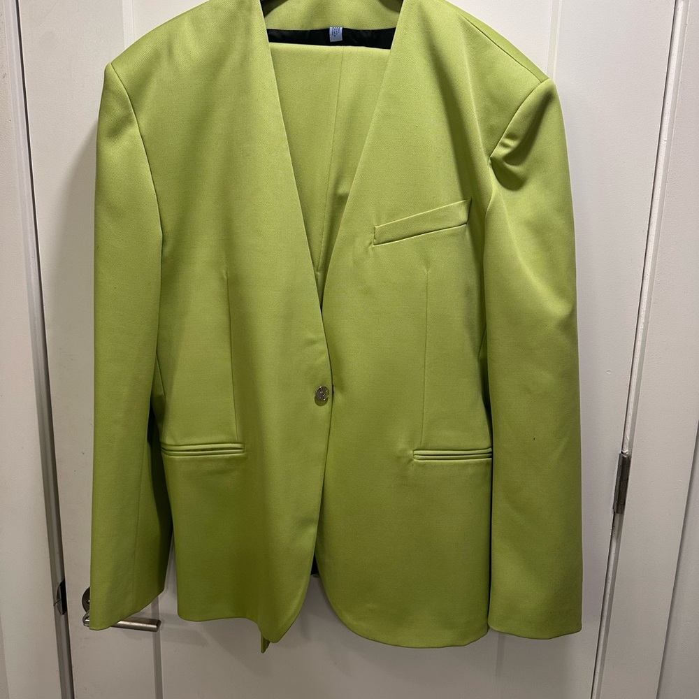 Lime Green Men's Blazer - Modern Single-Button Jacket